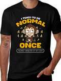 Funny Monkey Normal Once Mens Black Graphic T-Shirt