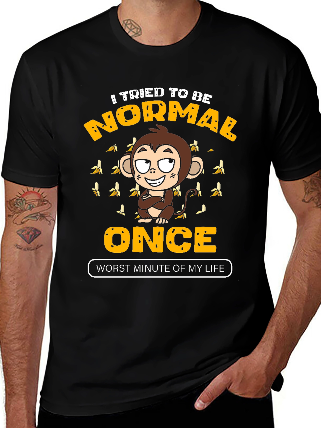 Funny Monkey Normal Once Mens Black Graphic T-Shirt