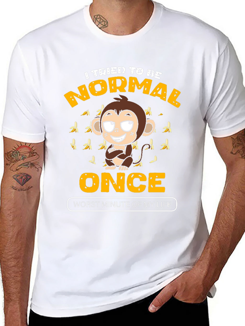 Funny Monkey Normal Once Mens Black Graphic T-Shirt