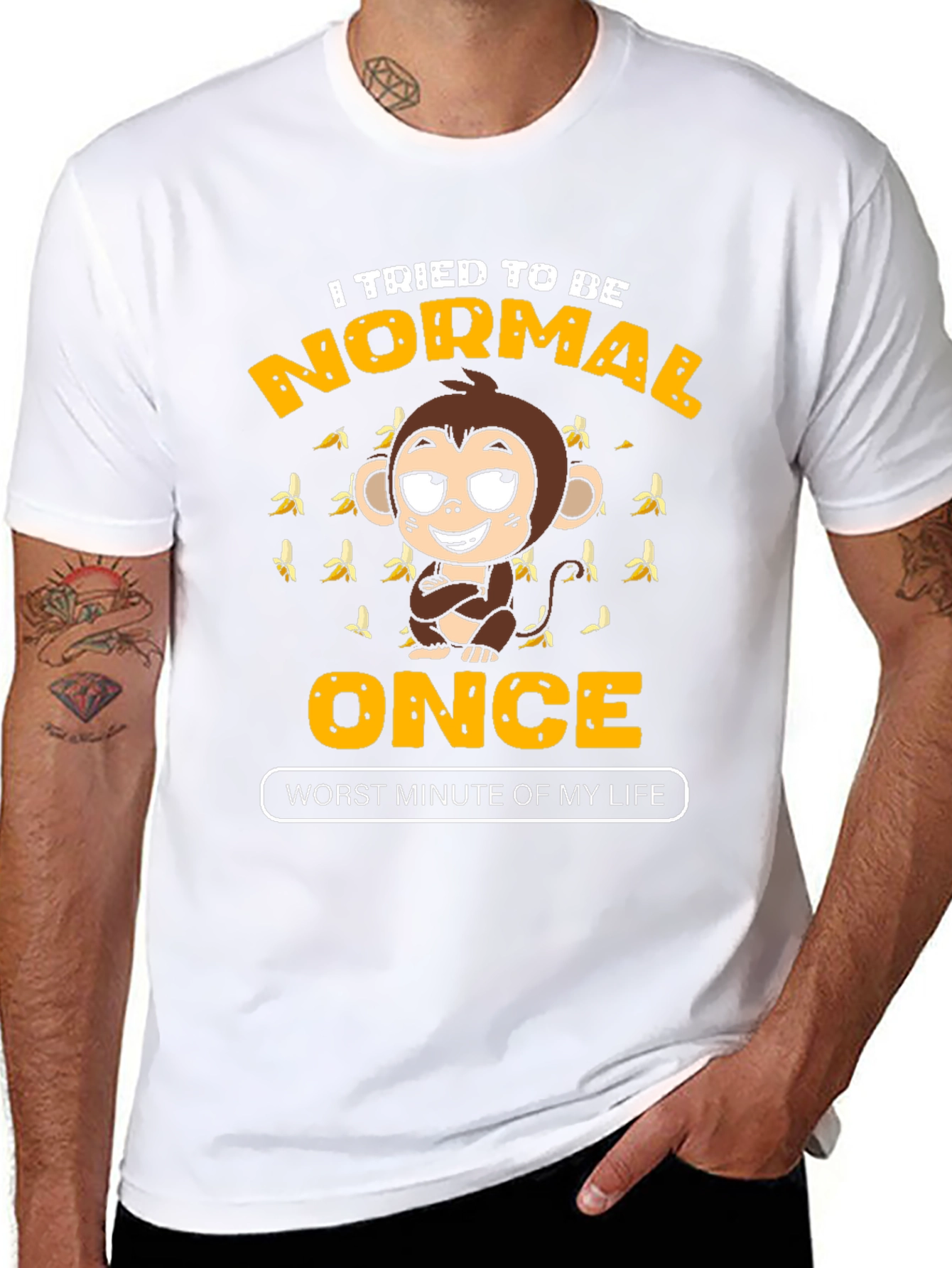Funny Monkey Normal Once Mens Black Graphic T-Shirt