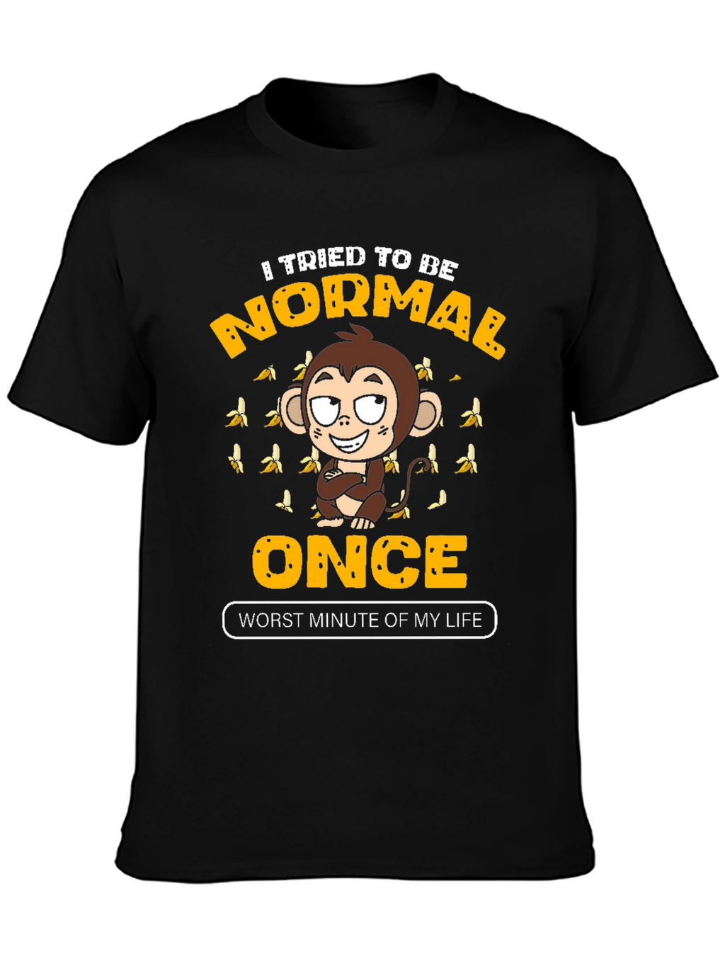 Funny Monkey Normal Once Mens Black Graphic T-Shirt