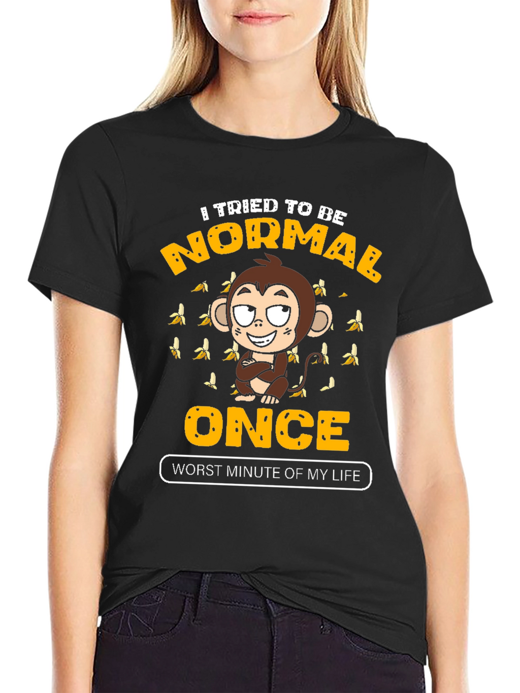 Funny Monkey Normal Once Mens Black Graphic T-Shirt