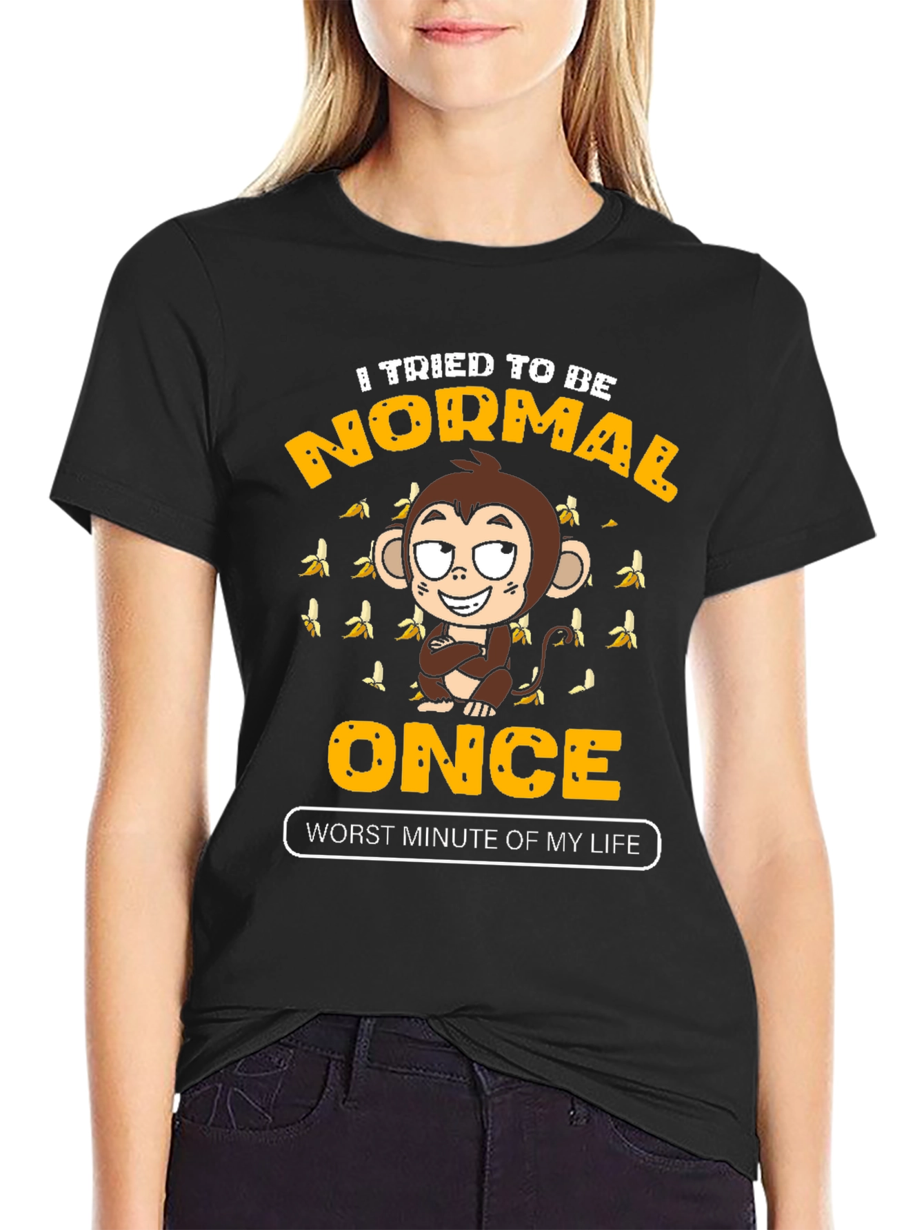 Funny Monkey Normal Once Mens Black Graphic T-Shirt