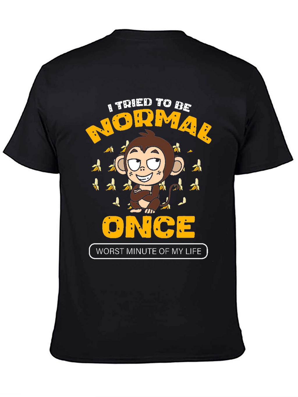 Funny Monkey Normal Once Mens Black Graphic T-Shirt