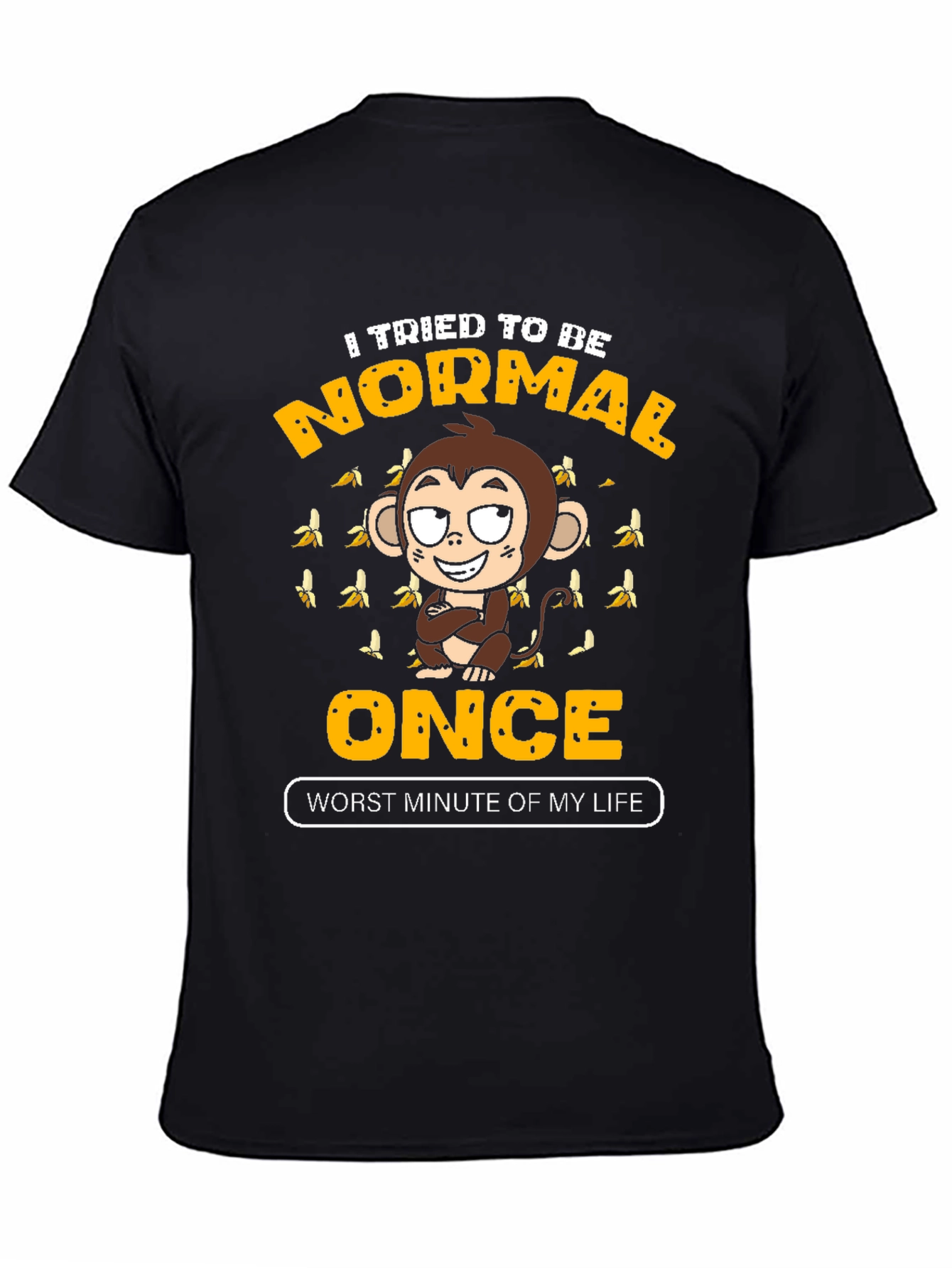 Funny Monkey Normal Once Mens Black Graphic T-Shirt