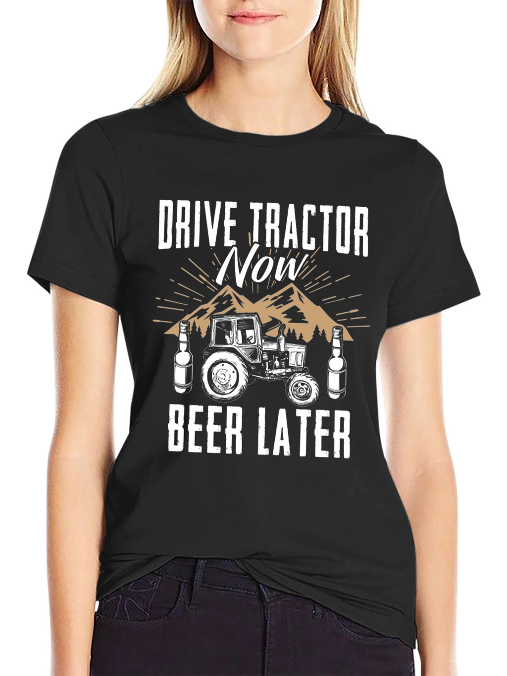 Drive Tractor Now Beer Later Graphic Tee