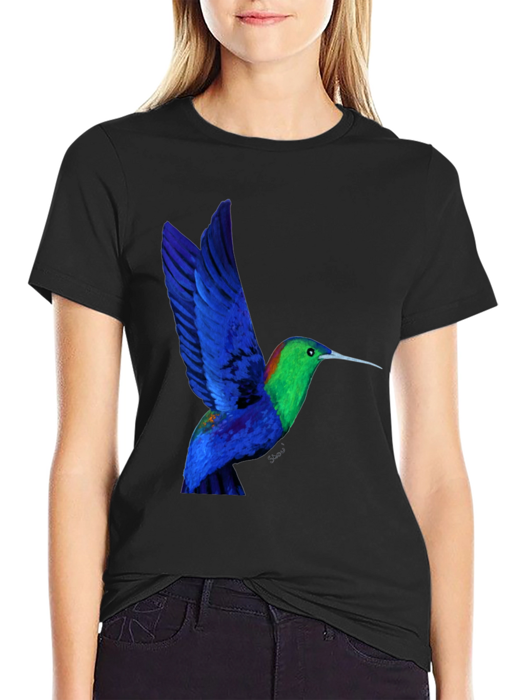 Hummingbird Graphic Tee - Black Cotton Blend