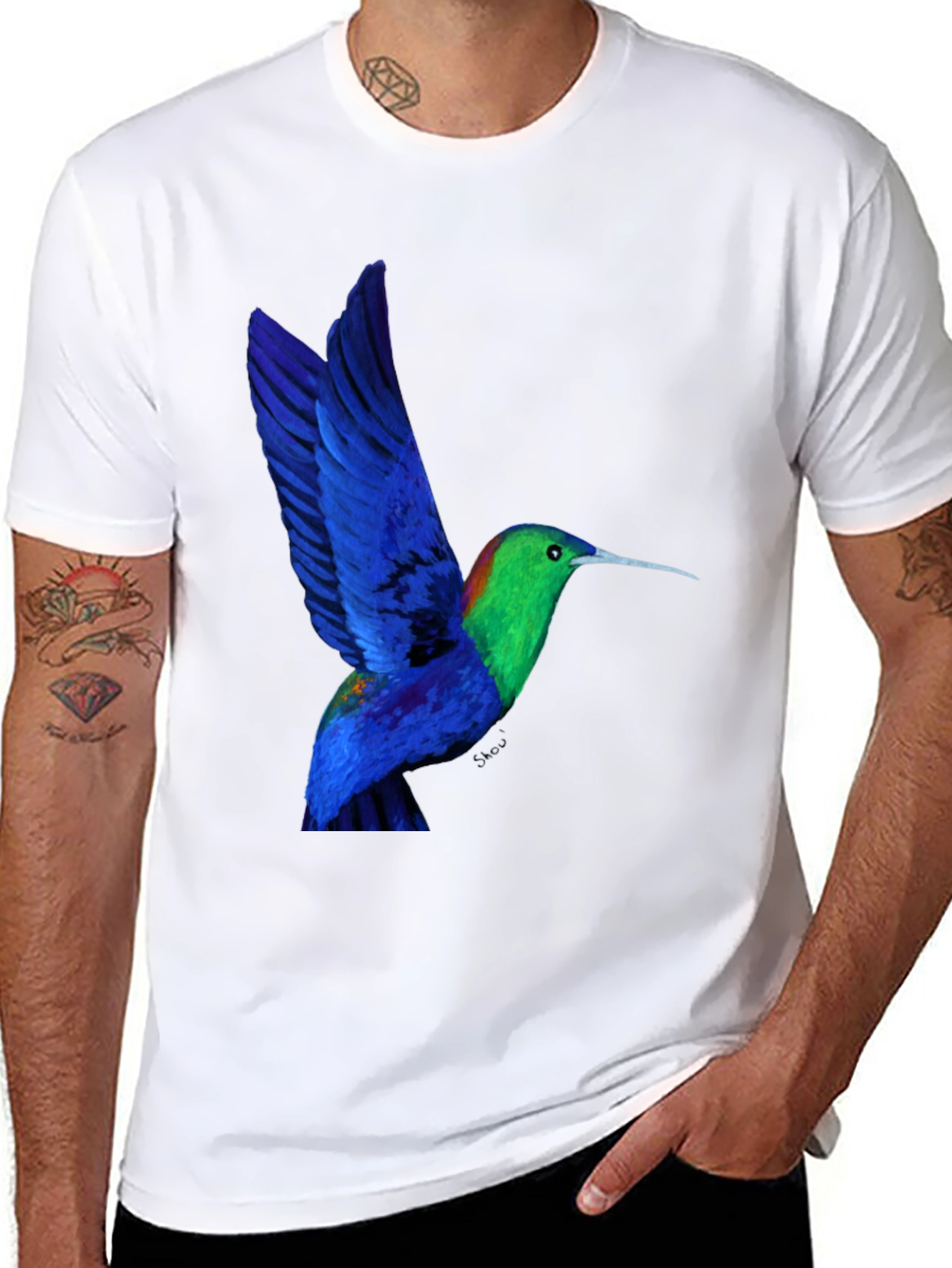 Hummingbird Graphic Tee - Black Cotton Blend