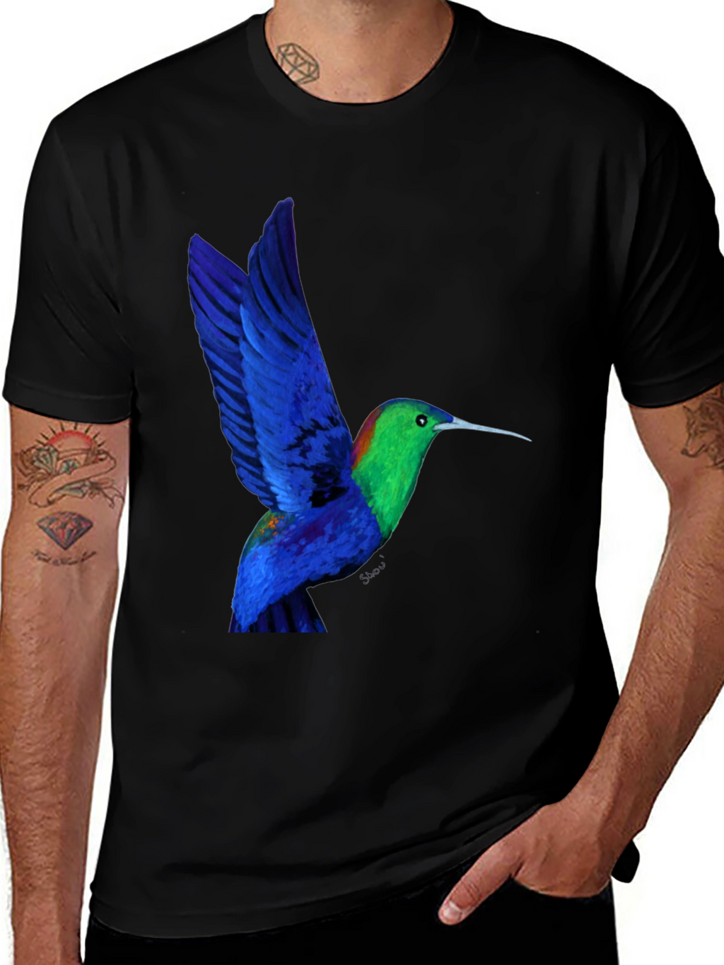 Hummingbird Graphic Tee - Black Cotton Blend