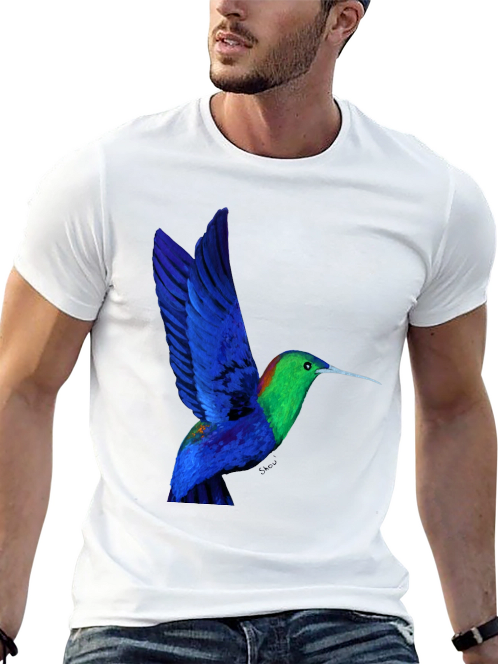 Hummingbird Graphic Tee - Black Cotton Blend