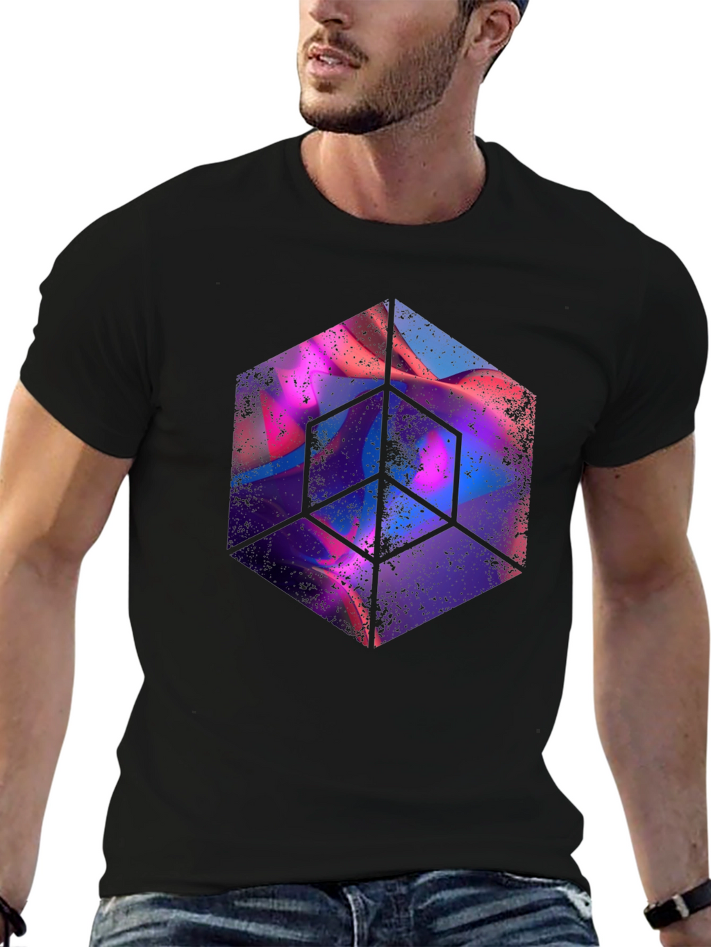 Abstract Cube Graphic Tee - Mens Black T-Shirt