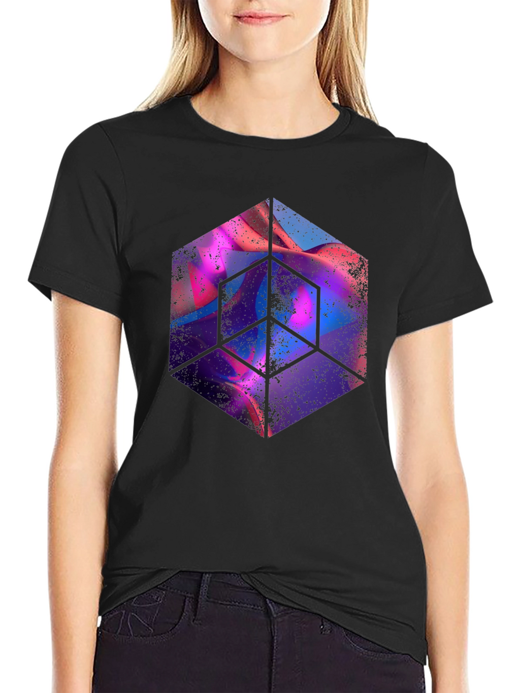 Abstract Cube Graphic Tee - Mens Black T-Shirt