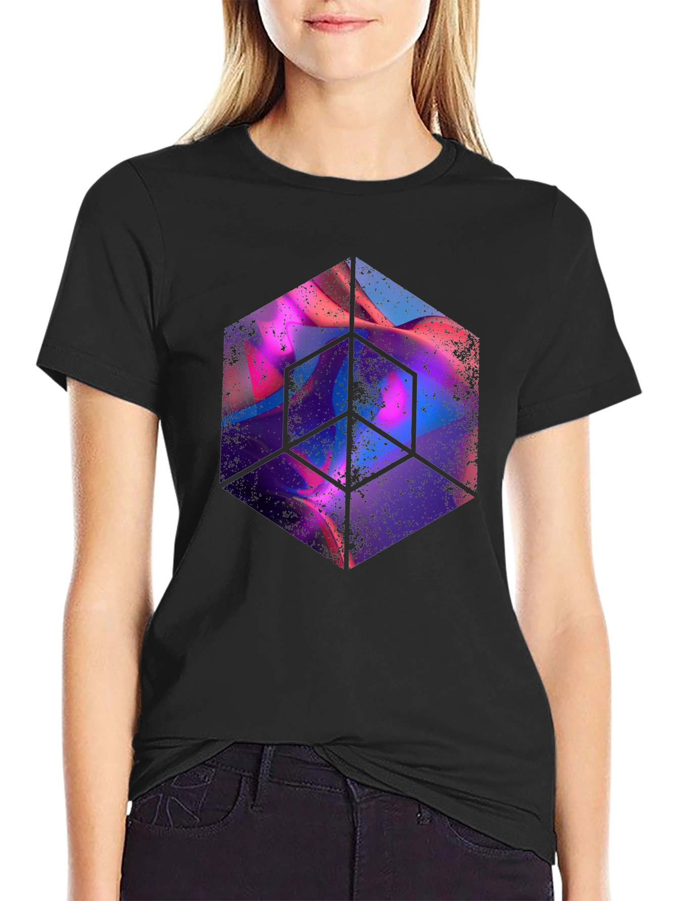Abstract Cube Graphic Tee - Mens Black T-Shirt