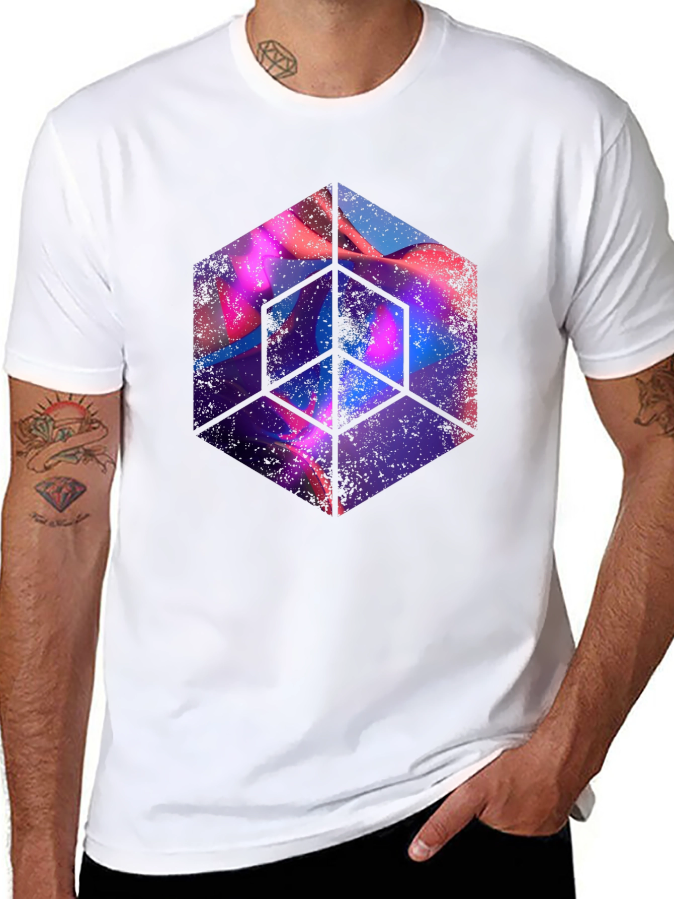 Abstract Cube Graphic Tee - Mens Black T-Shirt