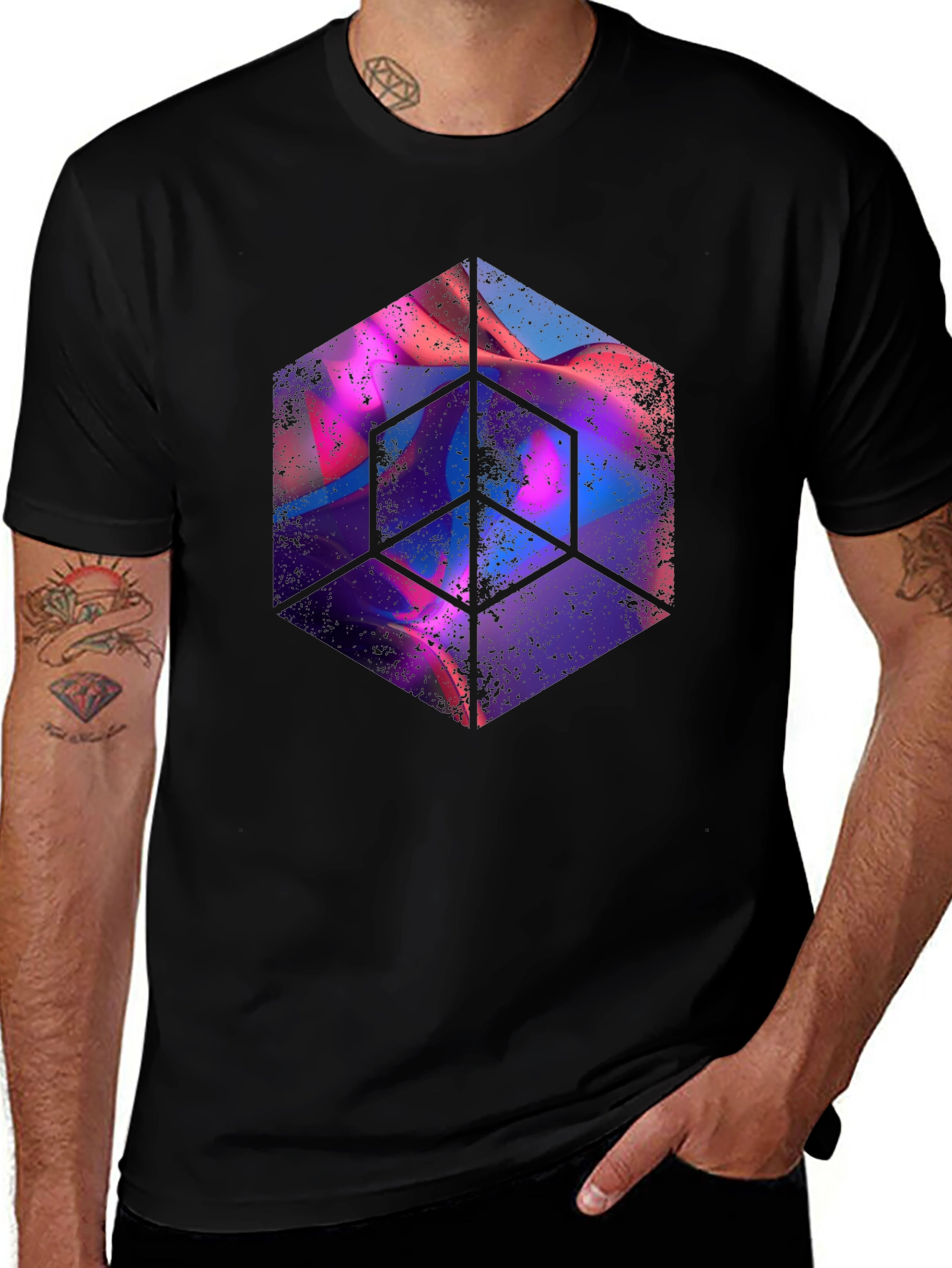 Abstract Cube Graphic Tee - Mens Black T-Shirt