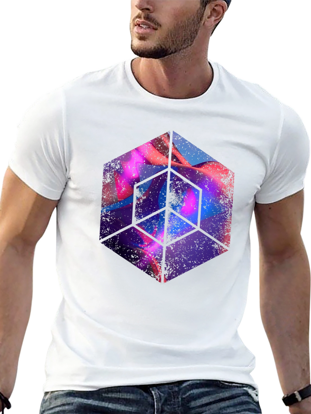 Abstract Cube Graphic Tee - Mens Black T-Shirt
