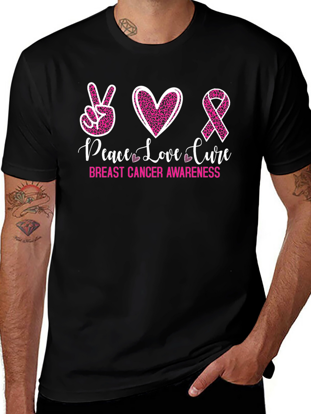 Peace Love Cure Breast Cancer Awareness Tee