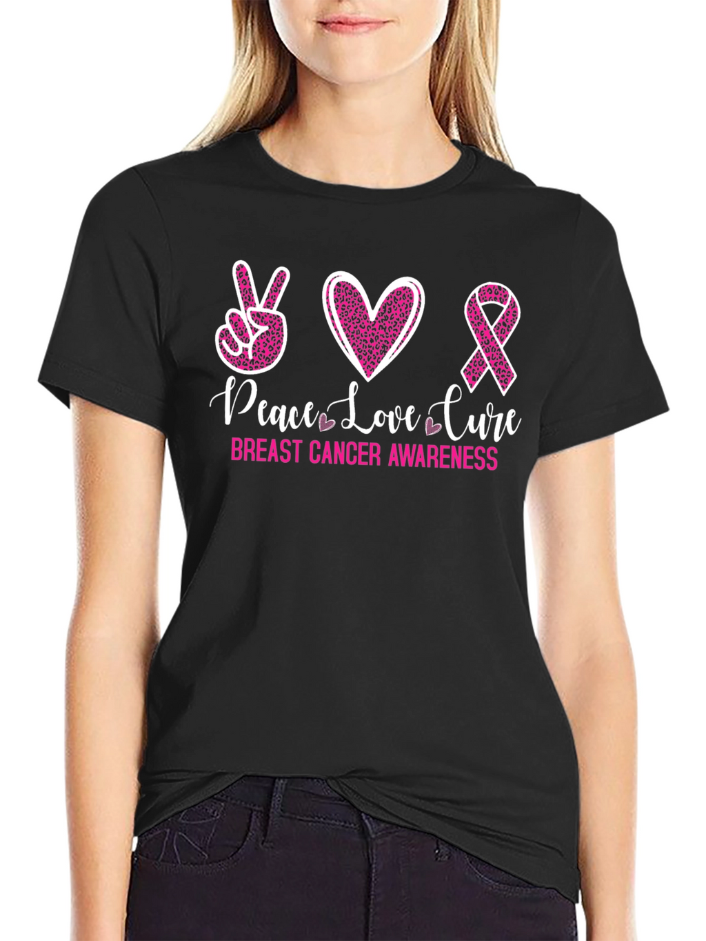 Peace Love Cure Breast Cancer Awareness Tee