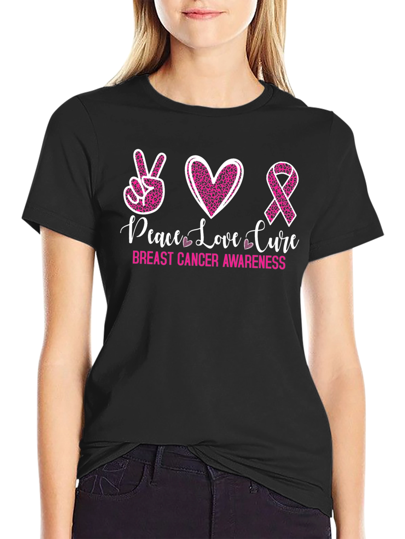 Peace Love Cure Breast Cancer Awareness Tee