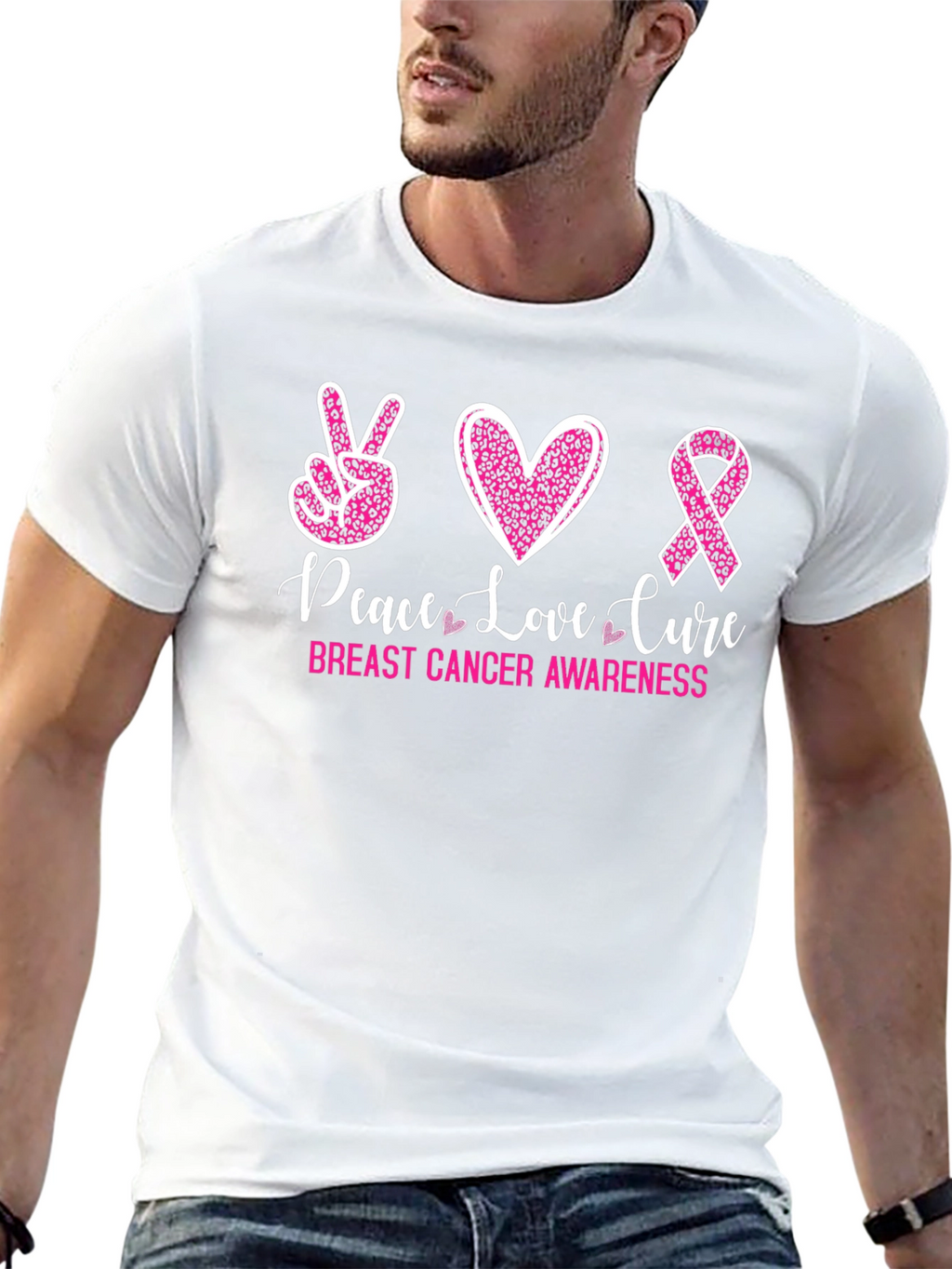 Peace Love Cure Breast Cancer Awareness Tee