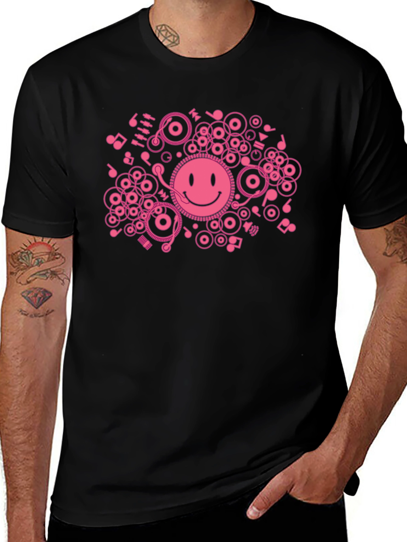 DJ Smiley Face T-Shirt - Black Cotton Graphic Tee