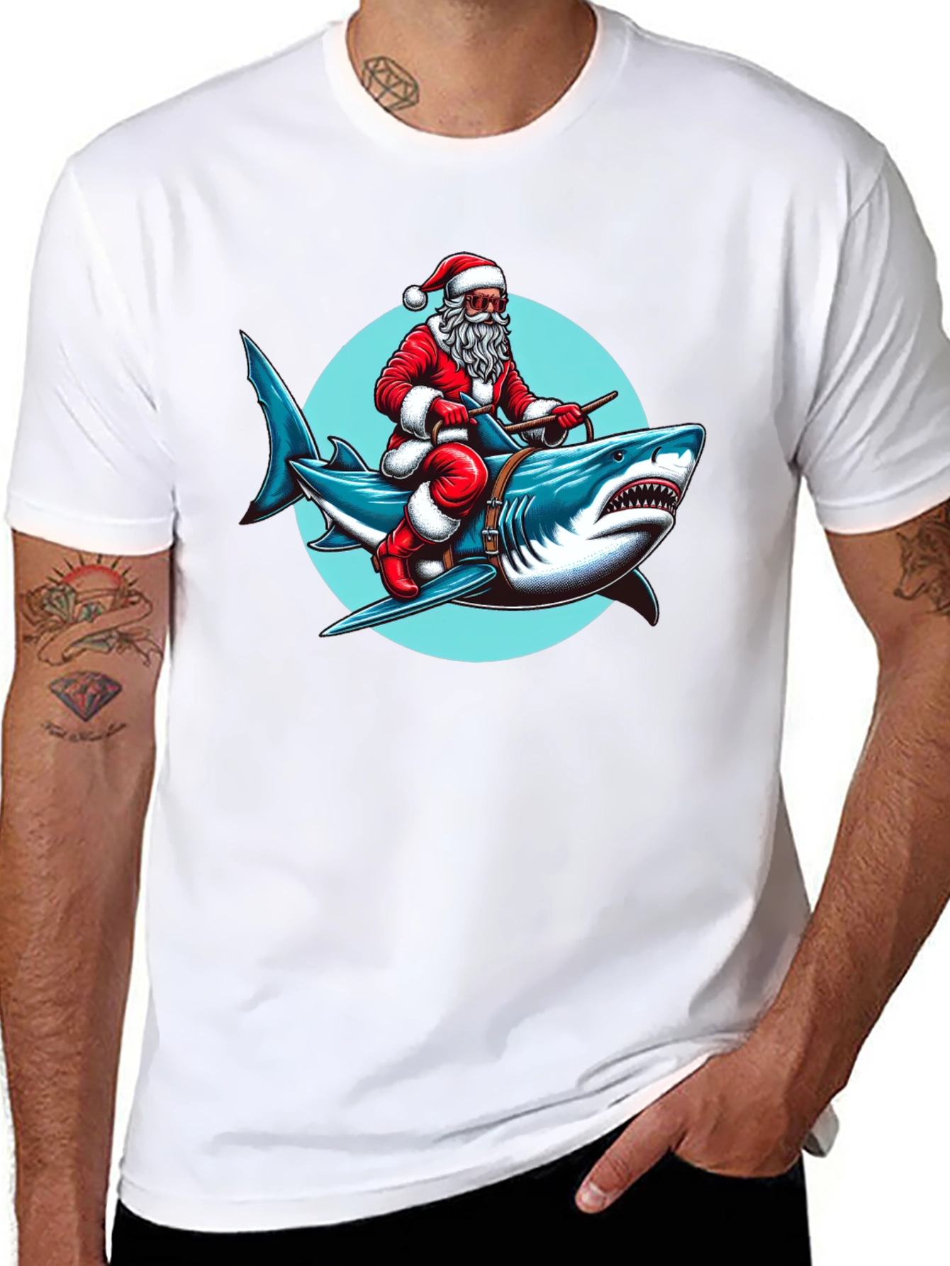 Santa Riding Shark Graphic Tee
