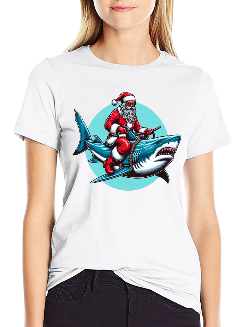 Santa Riding Shark Graphic Tee