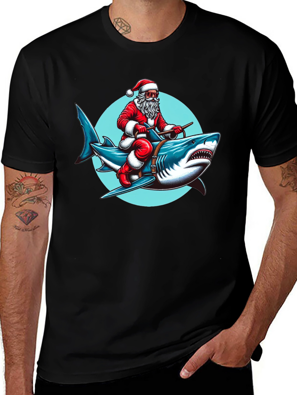 Santa Riding Shark Graphic Tee