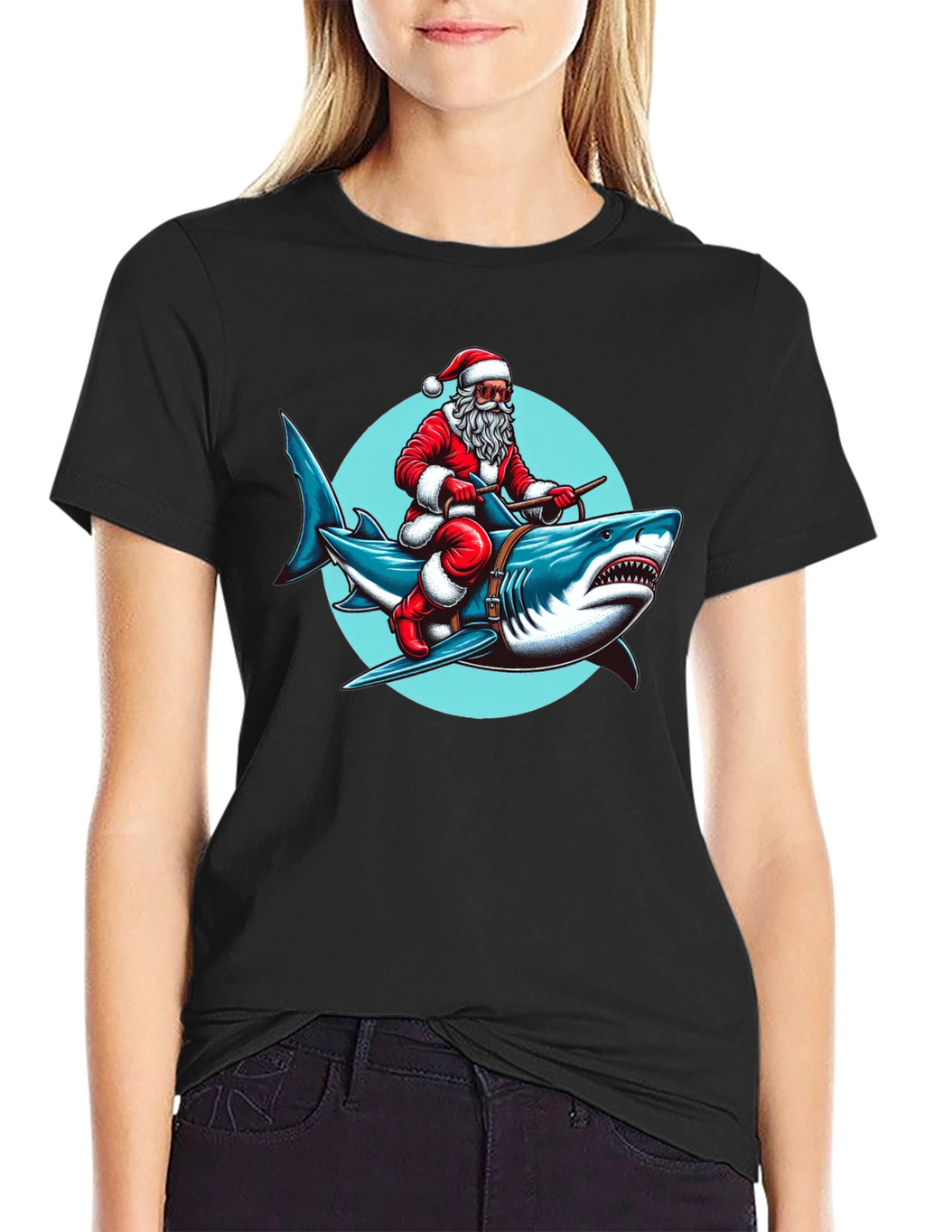 Santa Riding Shark Graphic Tee