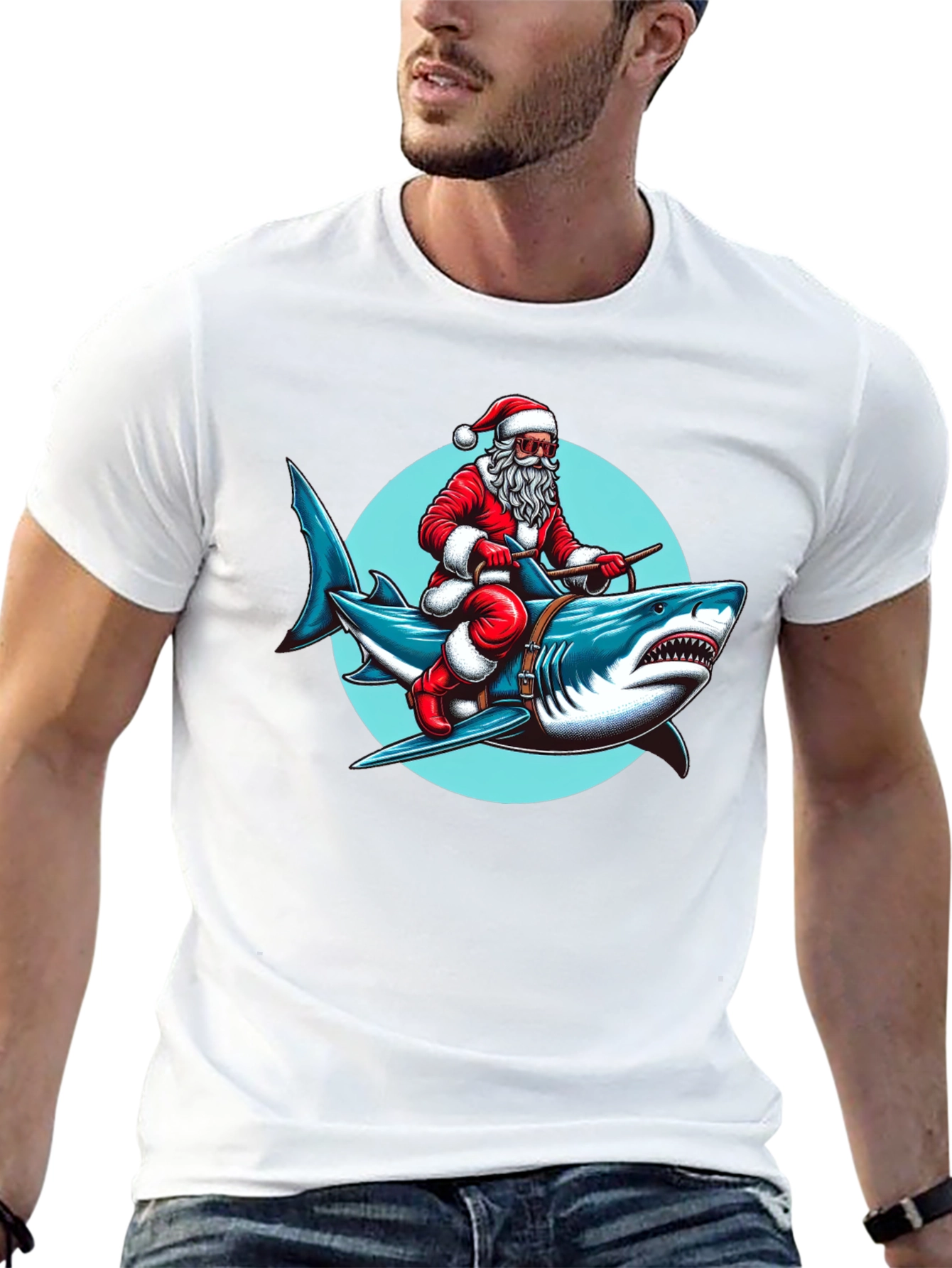 Santa Riding Shark Graphic Tee