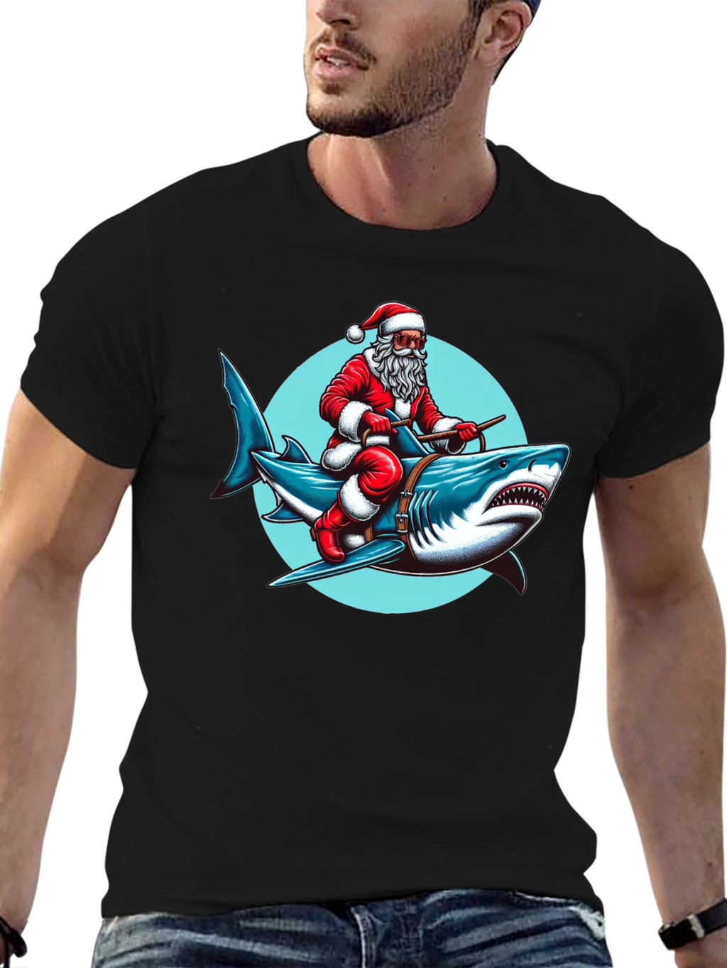 Santa Riding Shark Graphic Tee