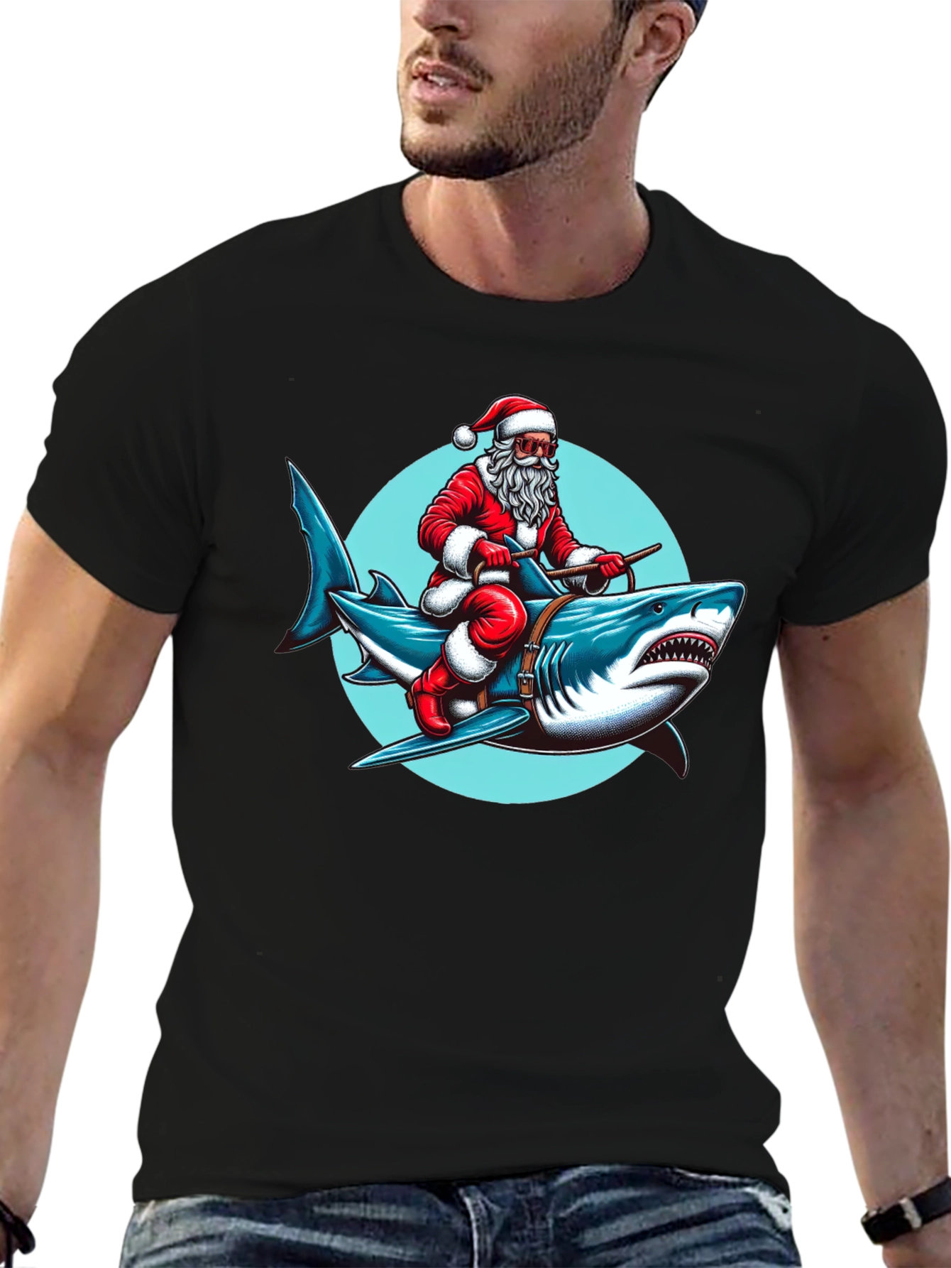 Santa Riding Shark Graphic Tee