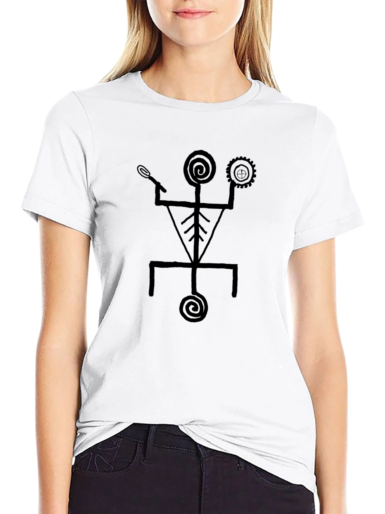 Abstract Tribal Graphic Print Black T-Shirt