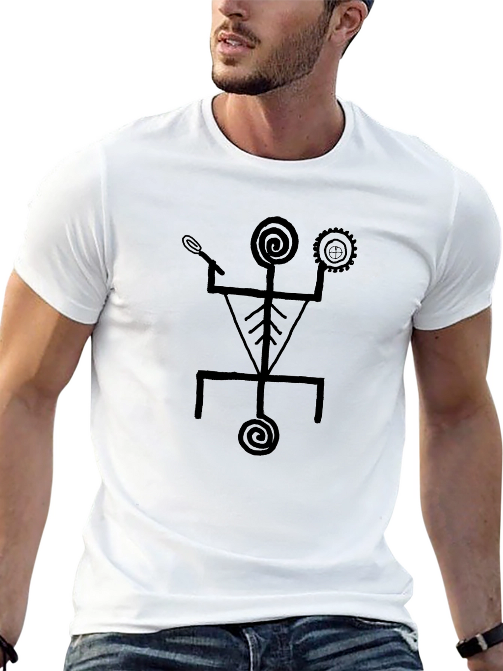 Abstract Tribal Graphic Print Black T-Shirt