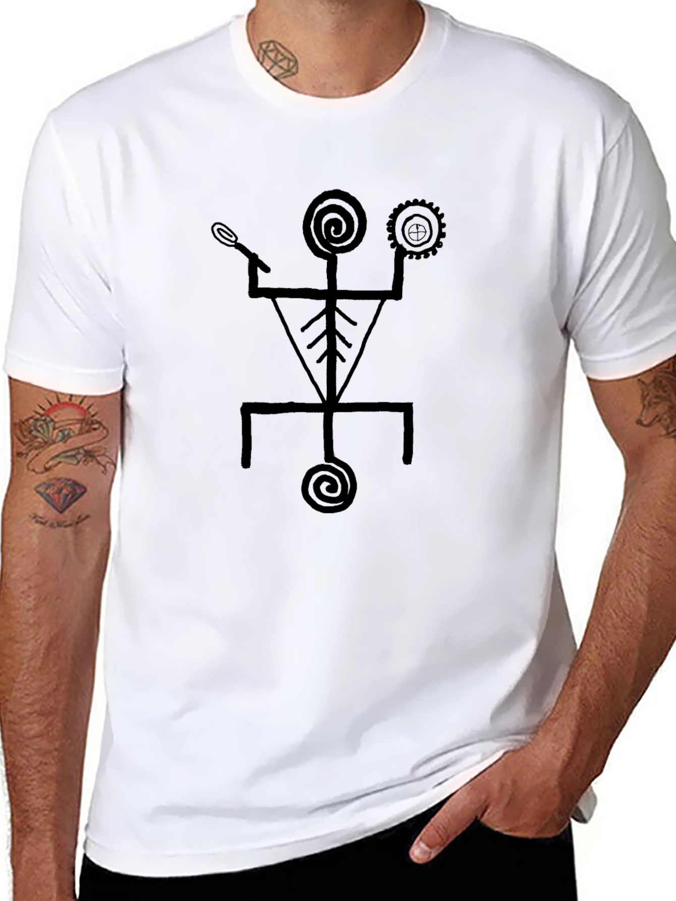 Abstract Tribal Graphic Print Black T-Shirt