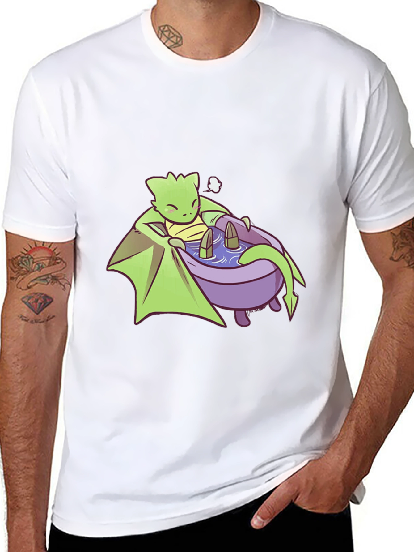 Cute Dragon Relaxing in Bathtub Graphic Tee