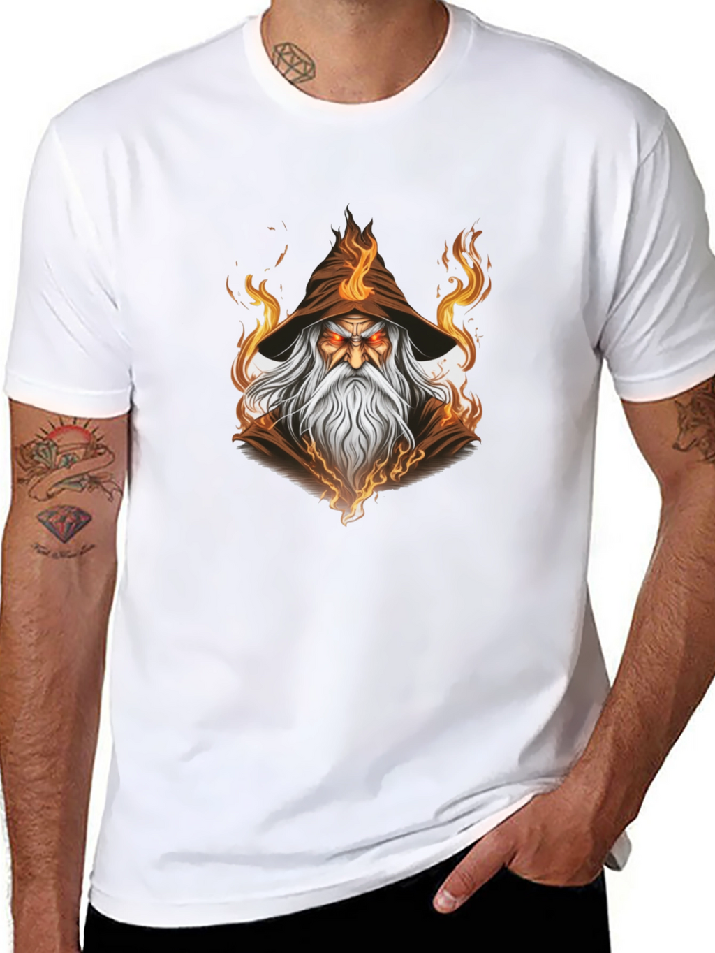 Wizard Graphic Tee - Mystical Flame Design