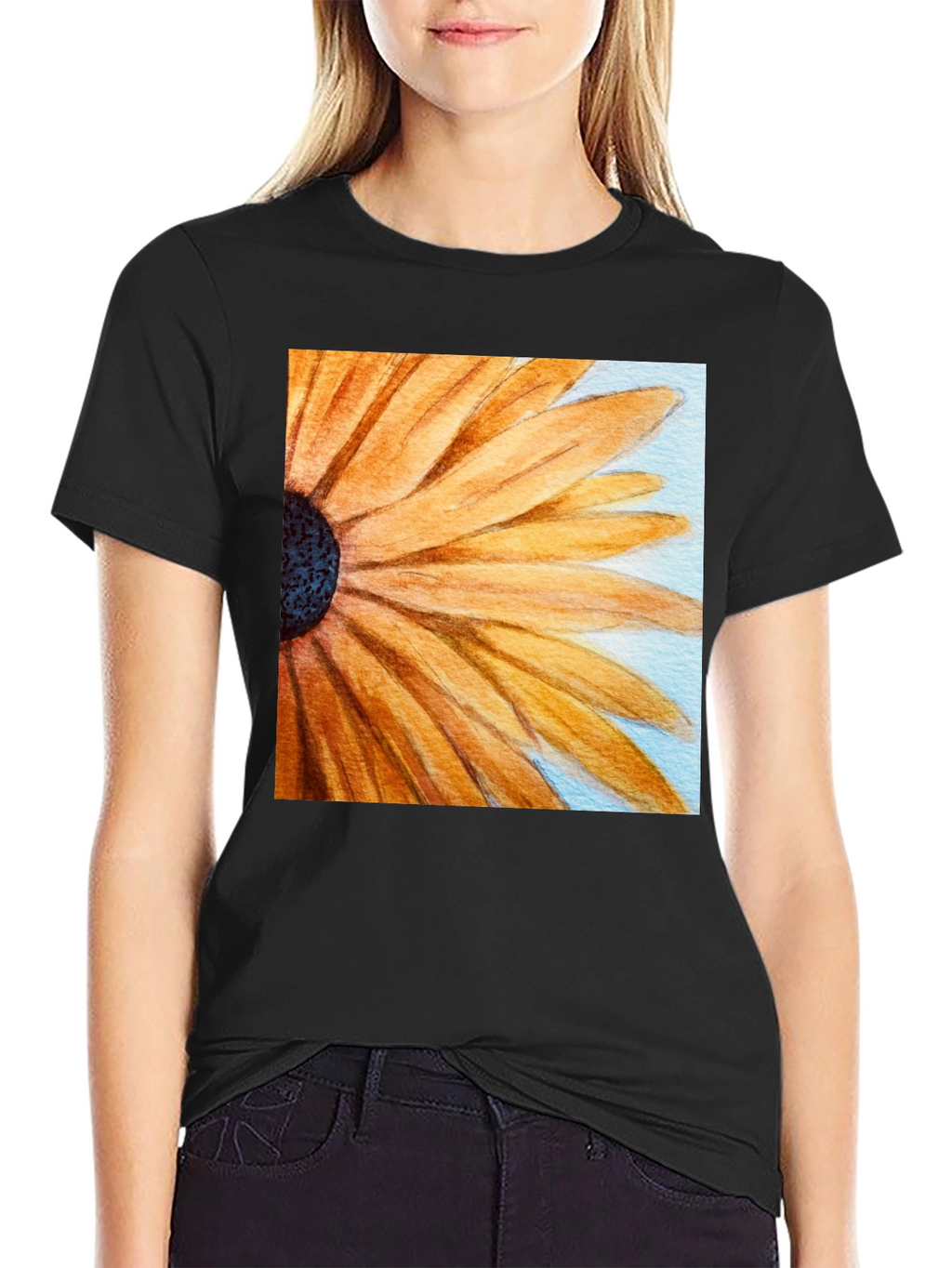 Sunflower Graphic Tee - Black Cotton Casual Top