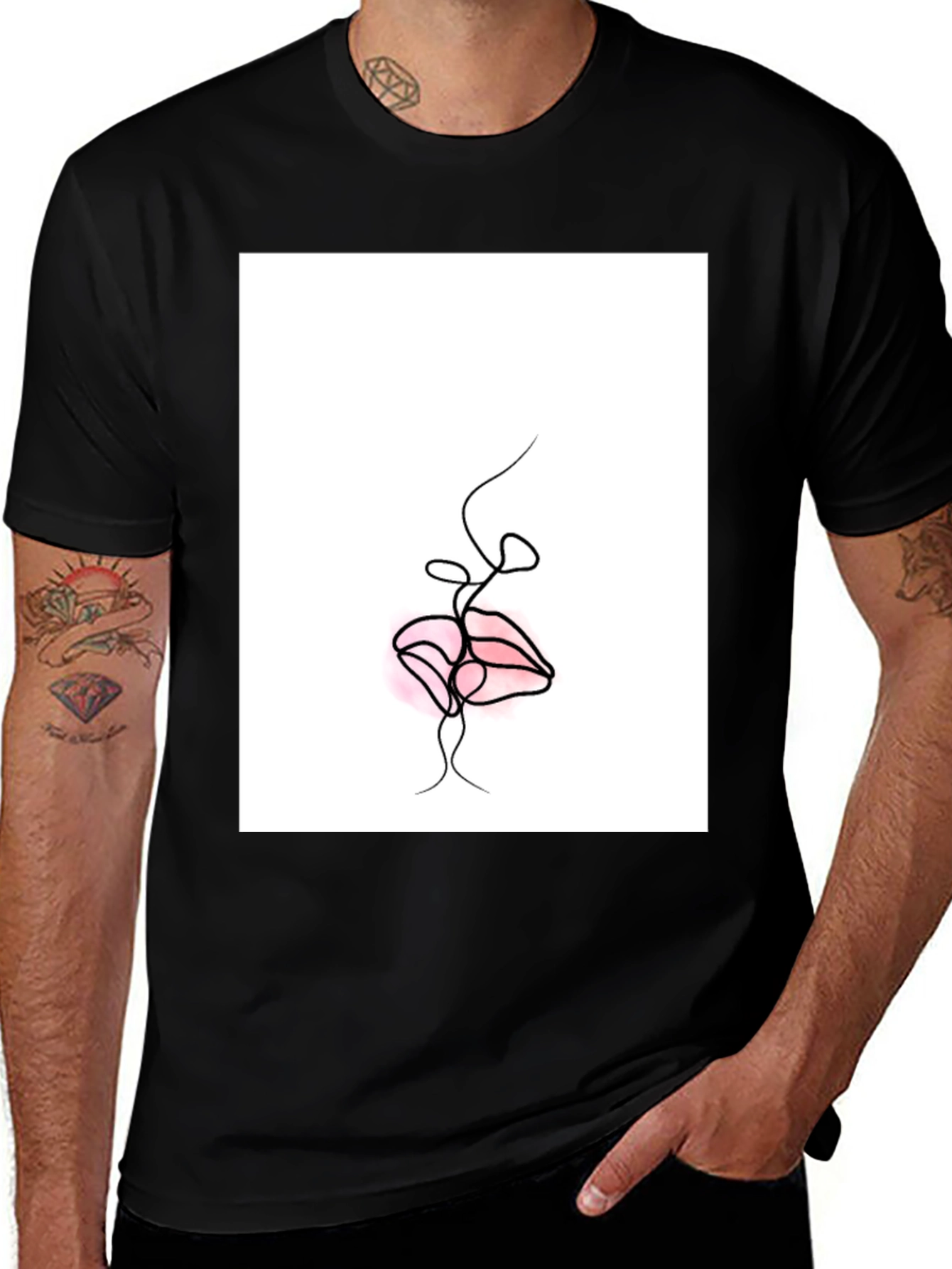 Minimalist Lips Graphic Black T-Shirt