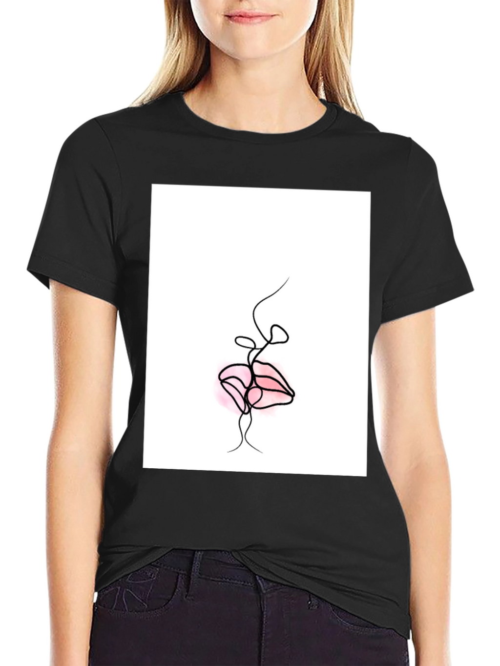 Minimalist Lips Graphic Black T-Shirt