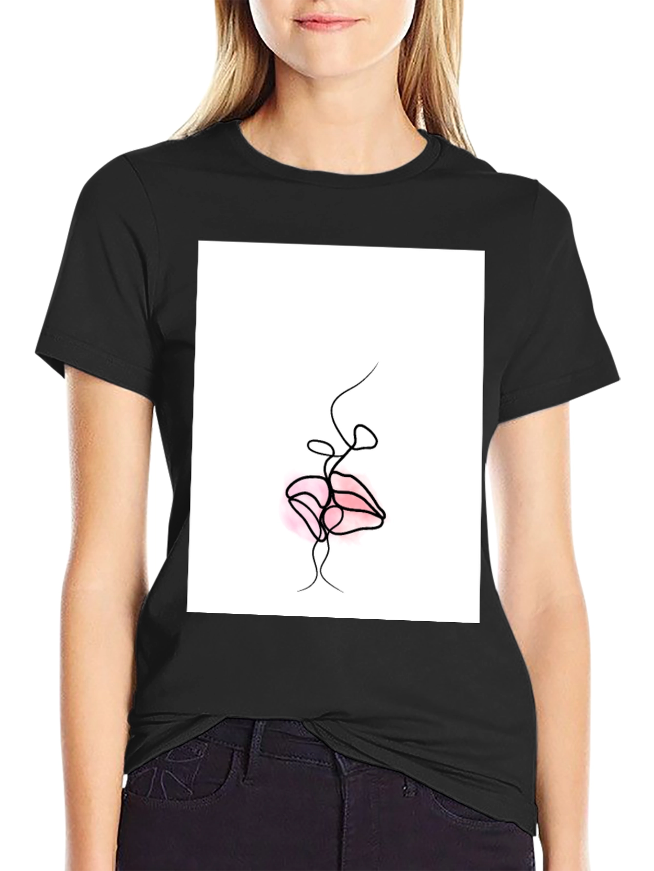 Minimalist Lips Graphic Black T-Shirt