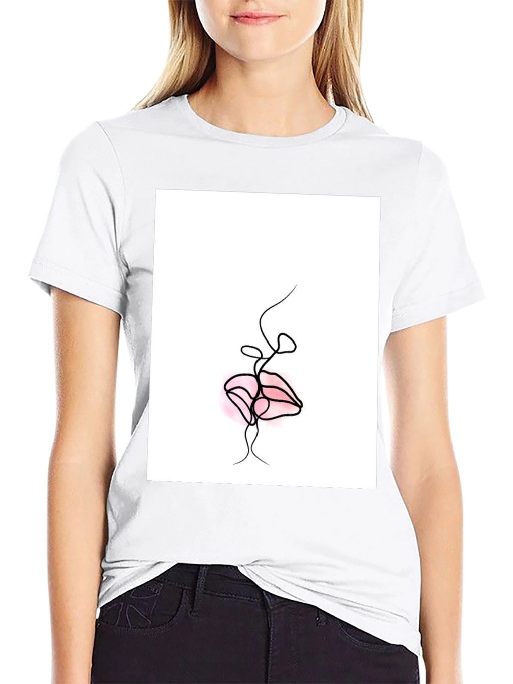 Minimalist Lips Graphic Black T-Shirt