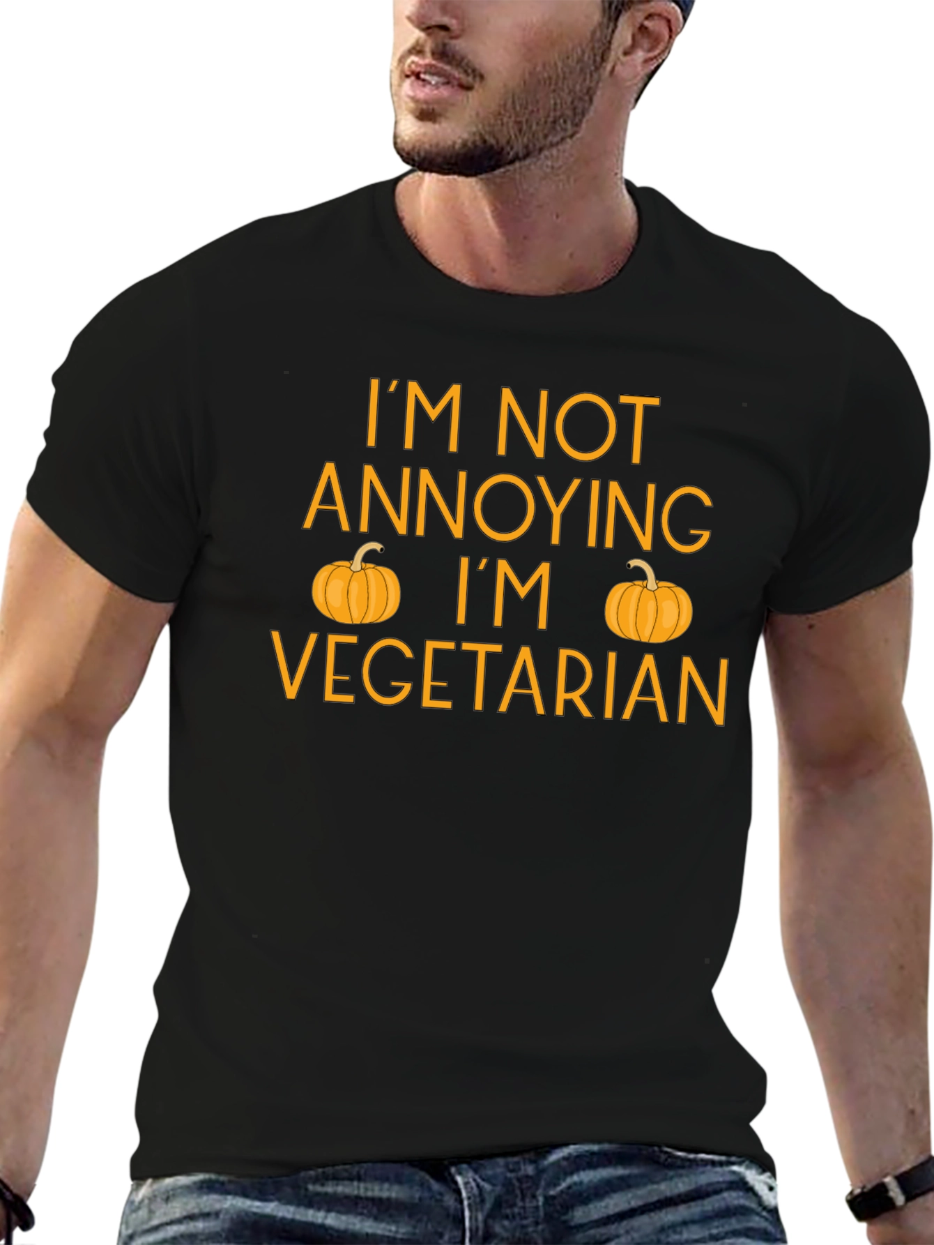 Funny Vegetarian T-Shirt with Pumpkin Design