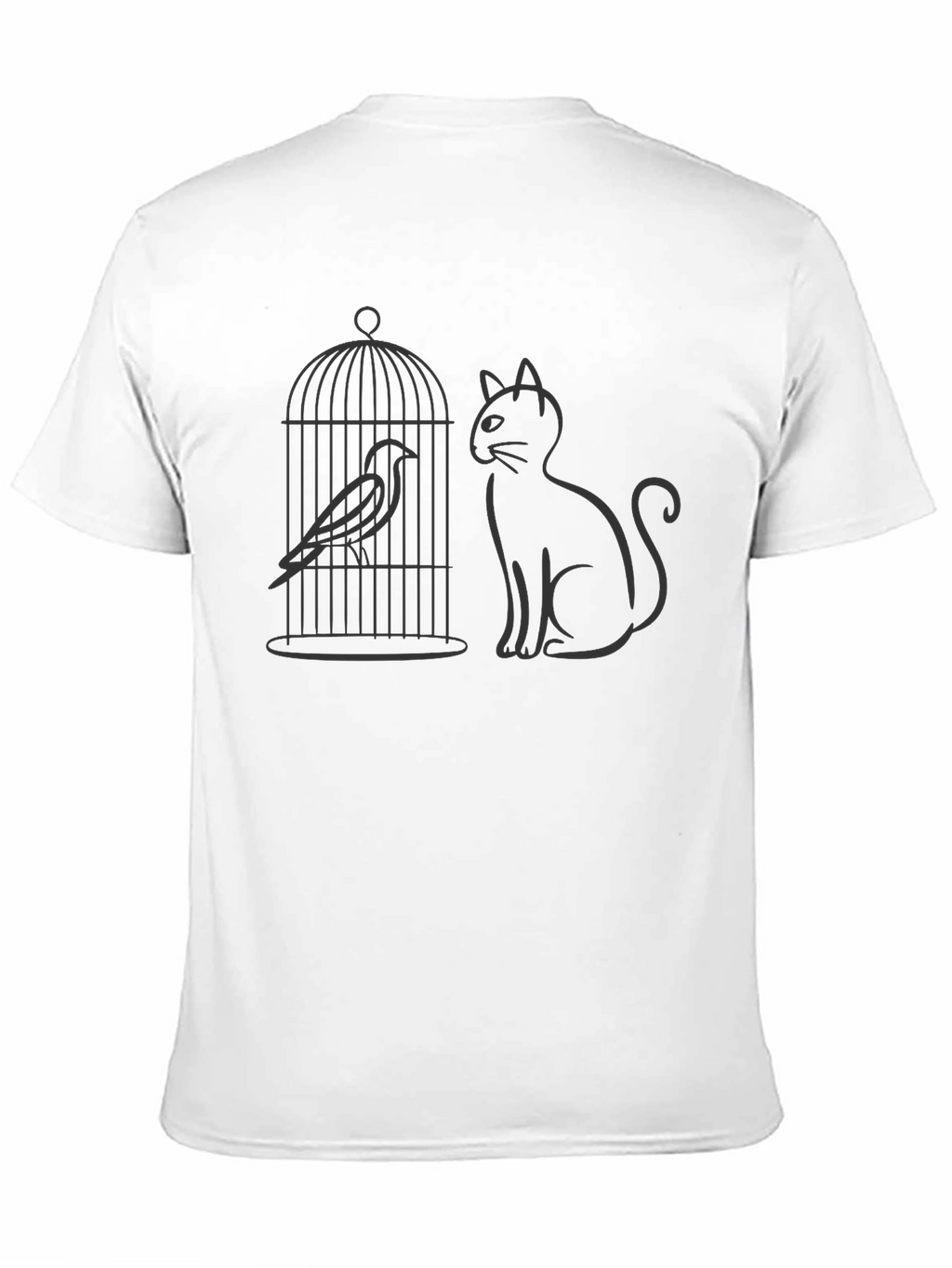 Cat & Birdcage Graphic Tee - Quirky Casual Style