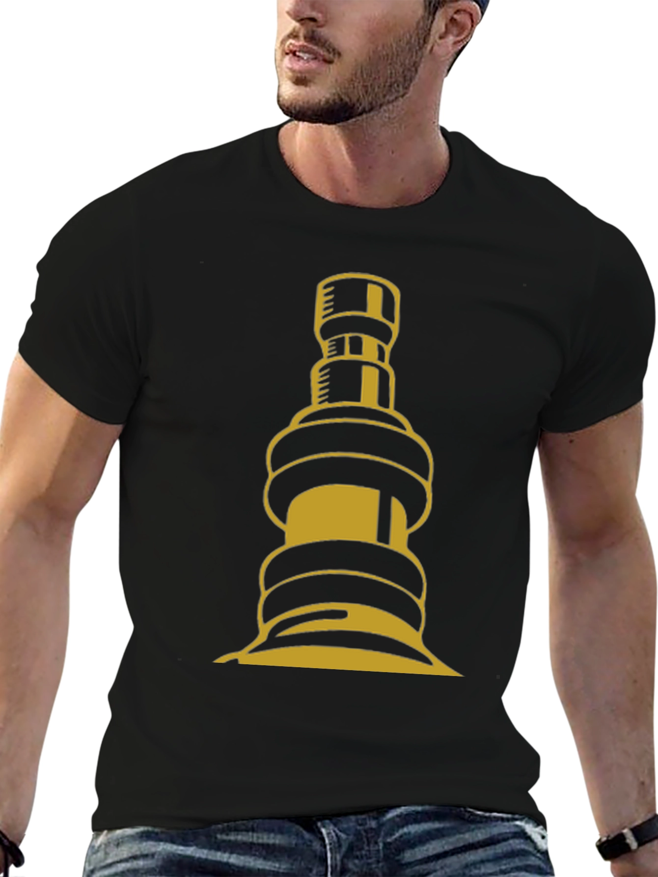 Golden Gear Graphic Black T-Shirt - Modern Casual Tee