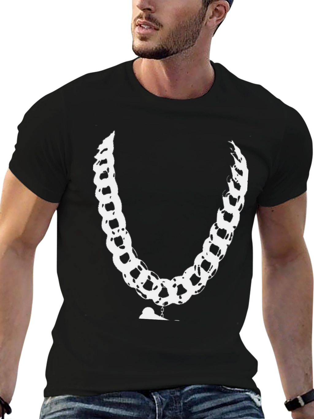 Black Chain T-Shirt - Unique White Link Design