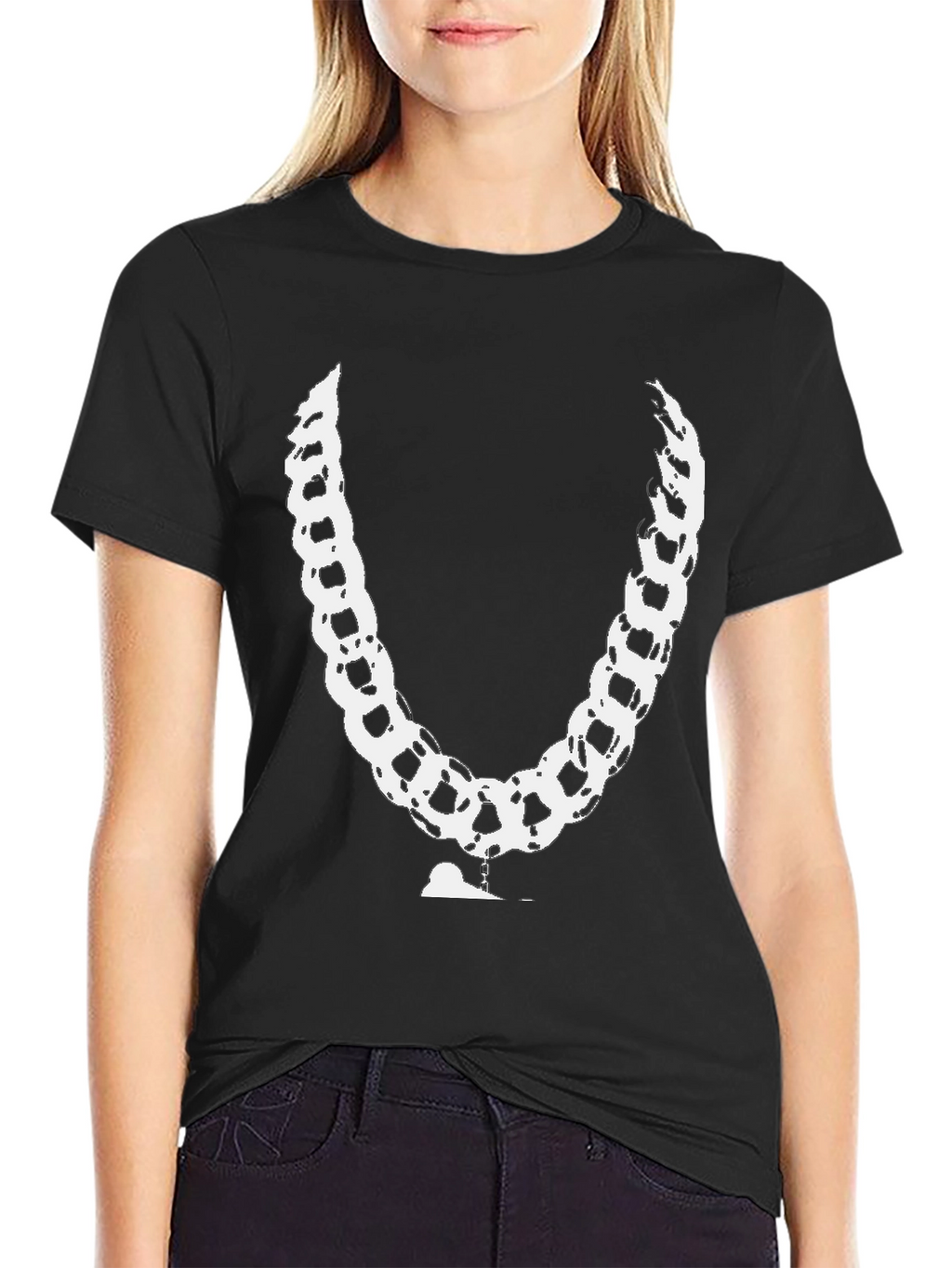 Black Chain T-Shirt - Unique White Link Design