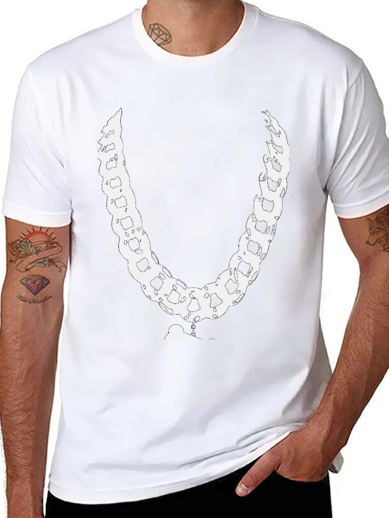 Black Chain T-Shirt - Unique White Link Design