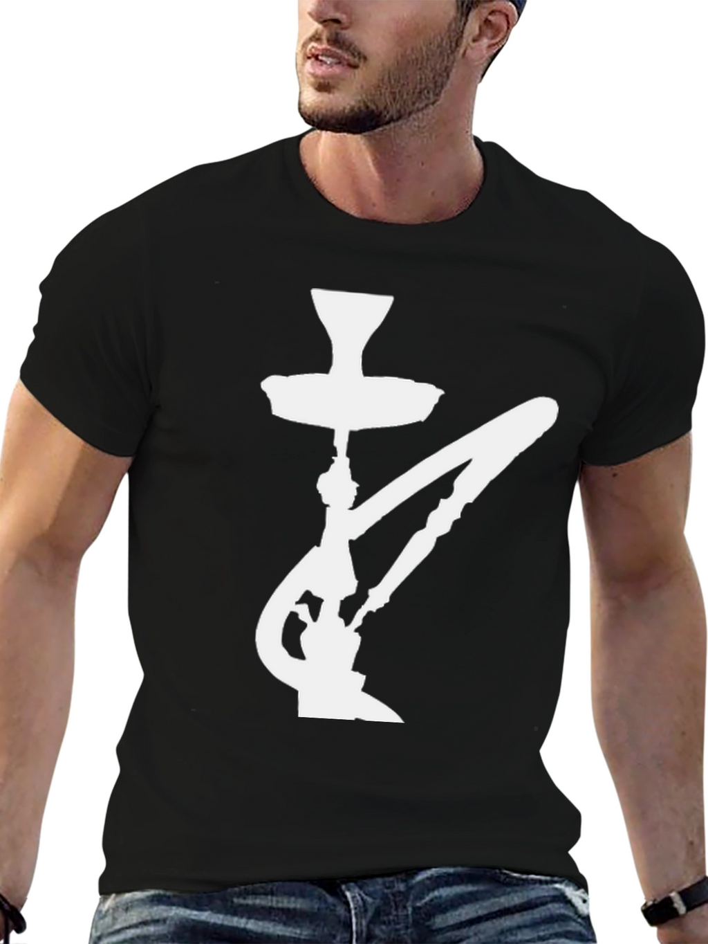 Hookah Silhouette Graphic Tee - Casual Black T-Shirt