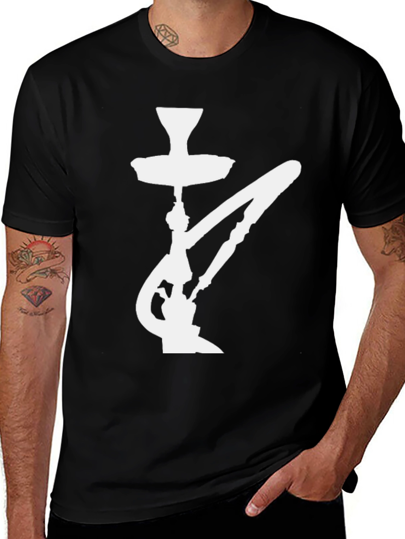 Hookah Silhouette Graphic Tee - Casual Black T-Shirt